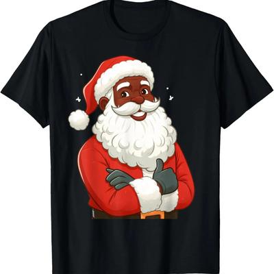 Merry Christmas Black African Girl Santa Hat Xmas Pajamas T-Shirt