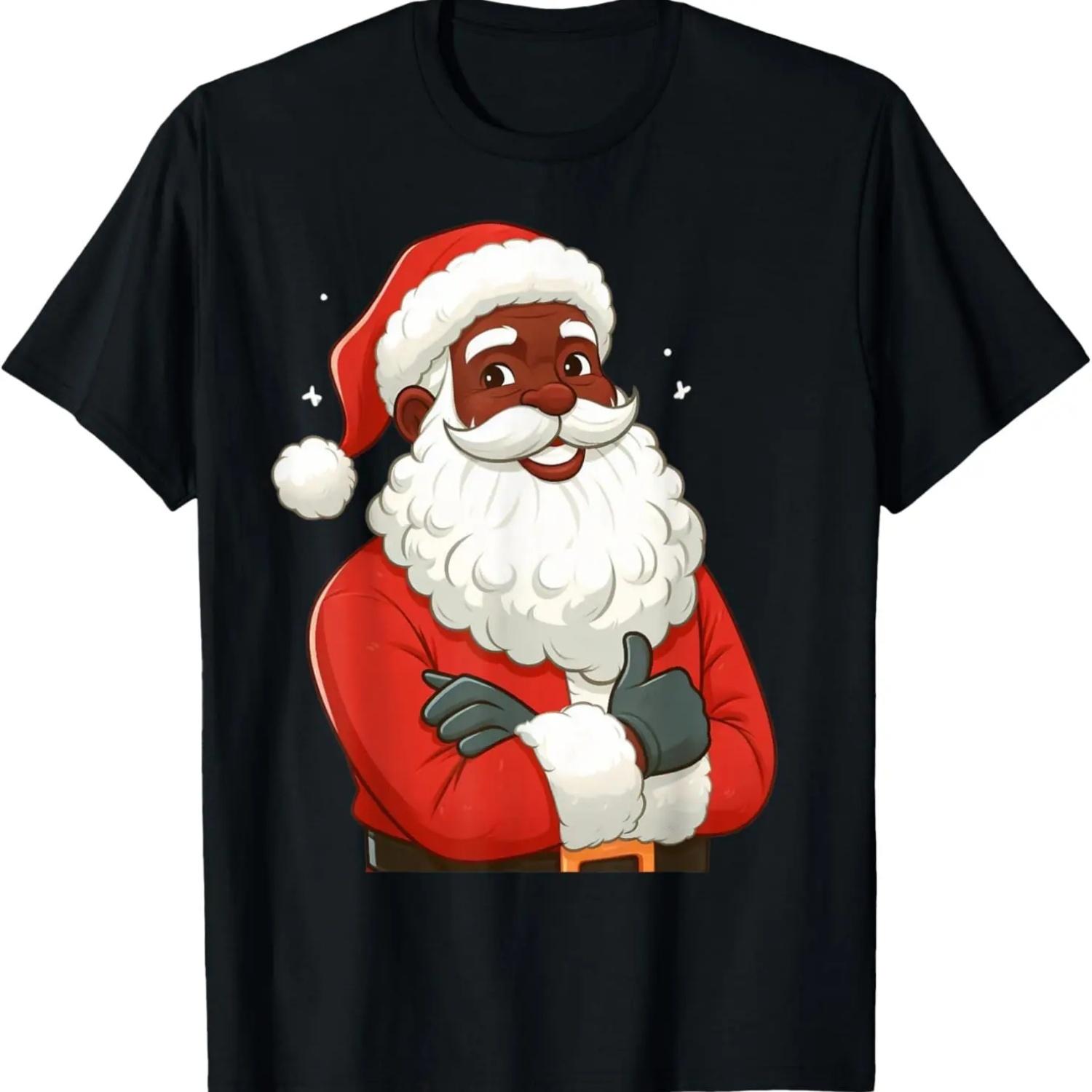Merry Christmas Black African Girl Santa Hat Xmas Pajamas T-Shirt XXXXXL чёрный
