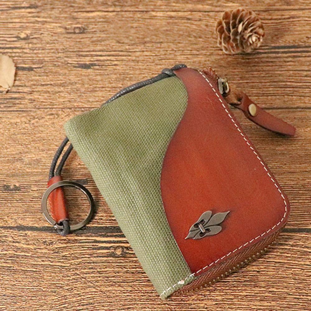 Vintage Car Key Bag Stitching Storage Card Bag Retro Women's Leather  Coin Purse  Coin