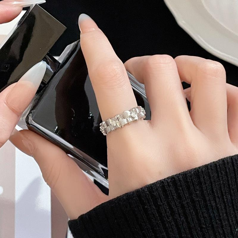 Dripping Oil Flower Brushed Medieval Open Ring Retro Court Style Niche Design High-End Ring Woman