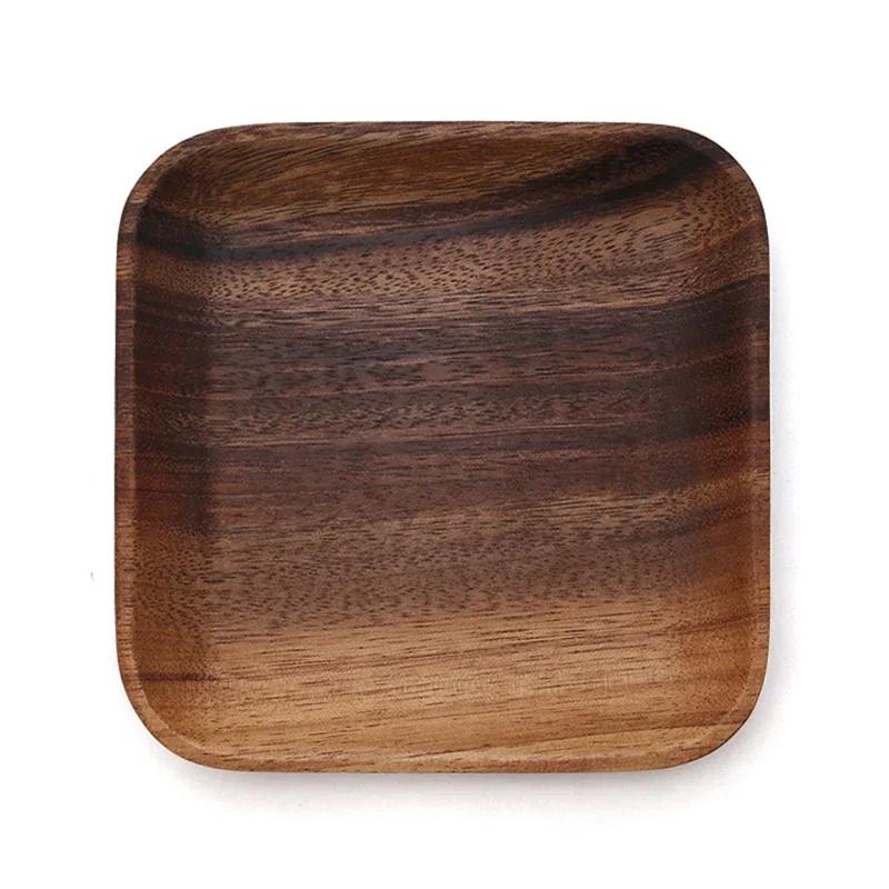 2Pcs Acacia Wood Plates Square Wooden Snack Plate Cake Dessert Fruit Serving Small Sushi Food Dishes Plate Set Wooden Tableware