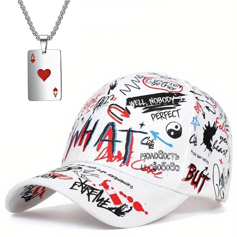 2pcs Men's Women's Baseball Cap Necklace Set Fashion Casual Duck Tongue Cap Playing Card Pendant Necklace Sports Sun Hat