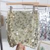High-End Sequin A-Line Mini Skirt with Anti-Exposure Lining, High Waist, and Slim Fit