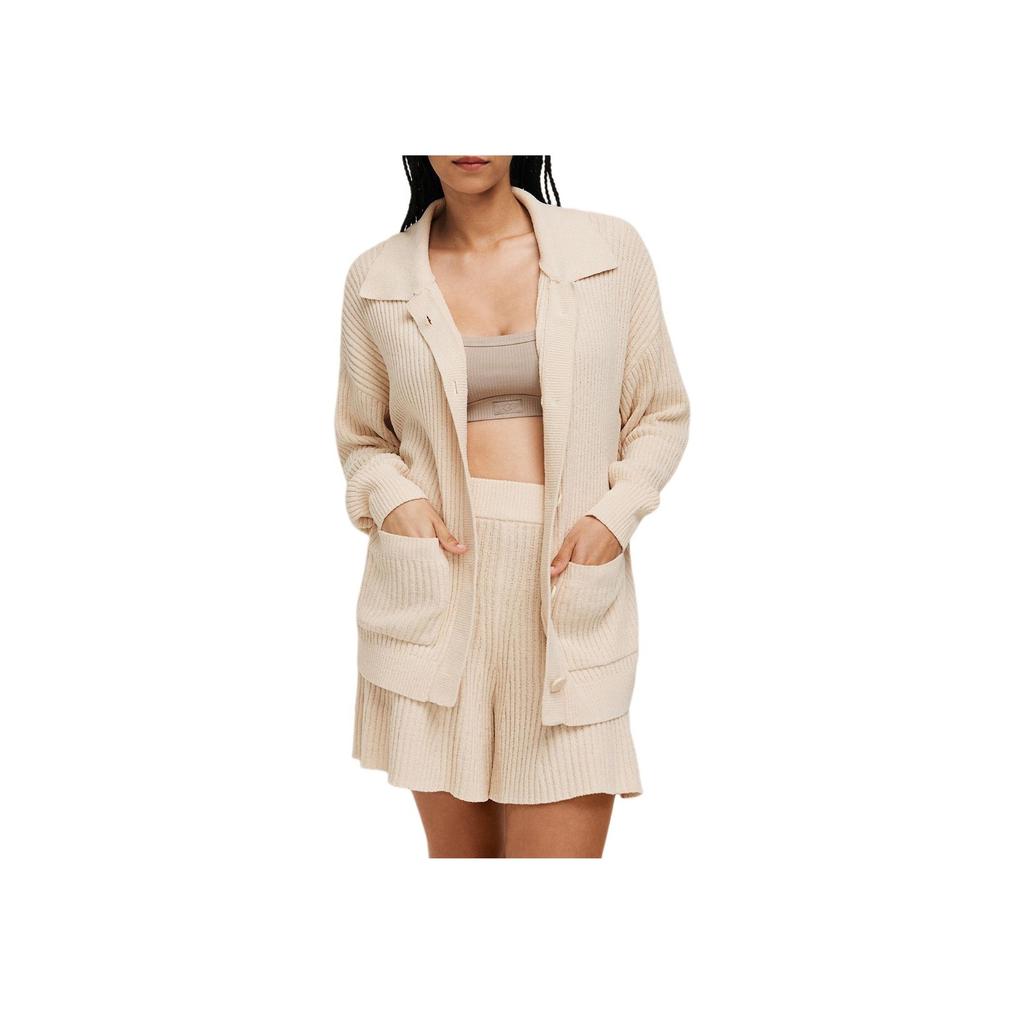 UGG Solid Color Lapel Drop Shoulder Long Sleeve Knit Sweater Women Sweater Beige 1169890-SAN