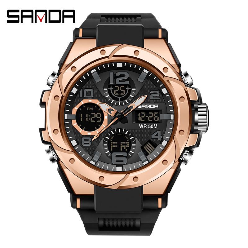 Sanda Men's Multifunctional Dual Display Luminous Waterproof Sports Watch for Teens