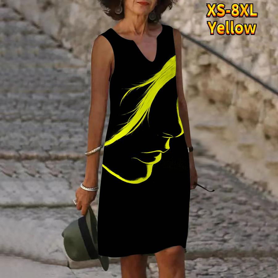 

Женское летнее зеленое и ослепительное платье с v-образным вырезом и принтом травы, повседневное модное платье без рукавов, повседневные свободные сексуальные платья размера плюс XS-8XL 8XL жёлтый