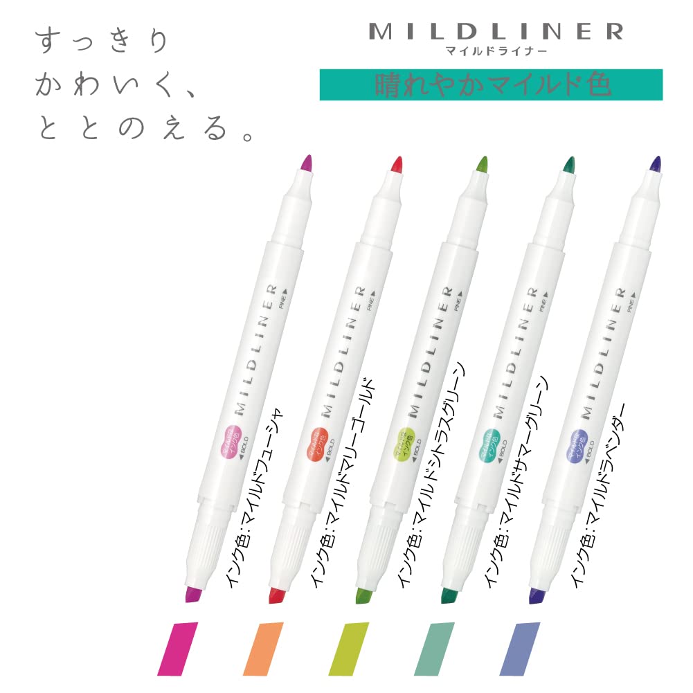 Zebra Mildliner Highlighters Happy Mild Colors 5-Color Set WKT7-5C-HC-N