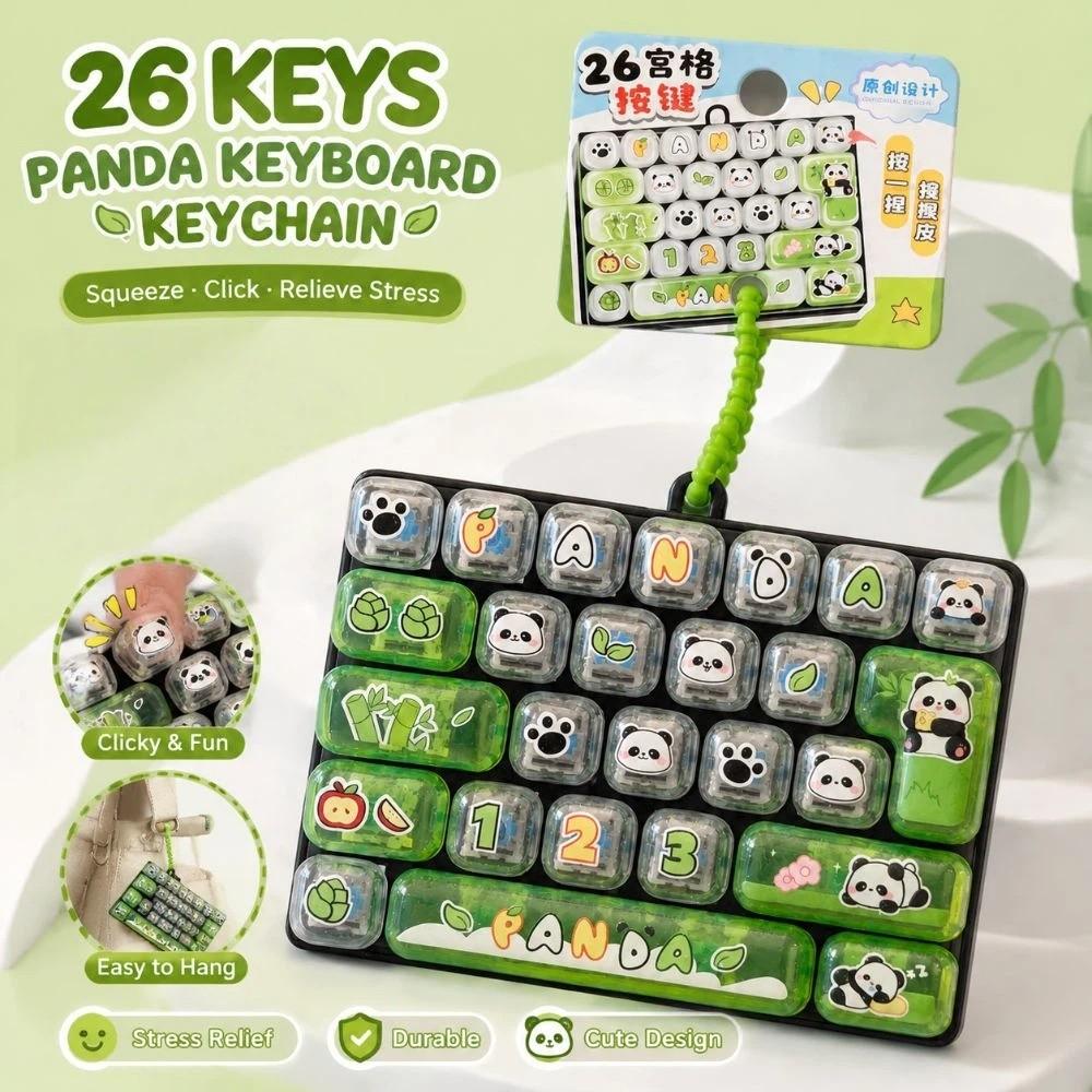26 Keys Mechanical Keyboard Squeeze Toy Panda Print Keyboard Keychain  For Adults,Teenagers,Kid