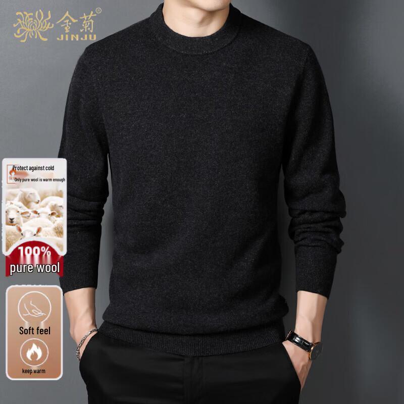 Jinju Men's 100% Pure Wool Round Neck Pullover Sweater
