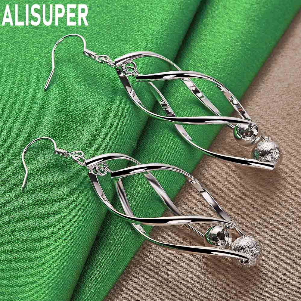 925 Sterling Silver Matte Smooth Bead Pendant with Piercing Earrings Fashion Charm Wedding Jewelry