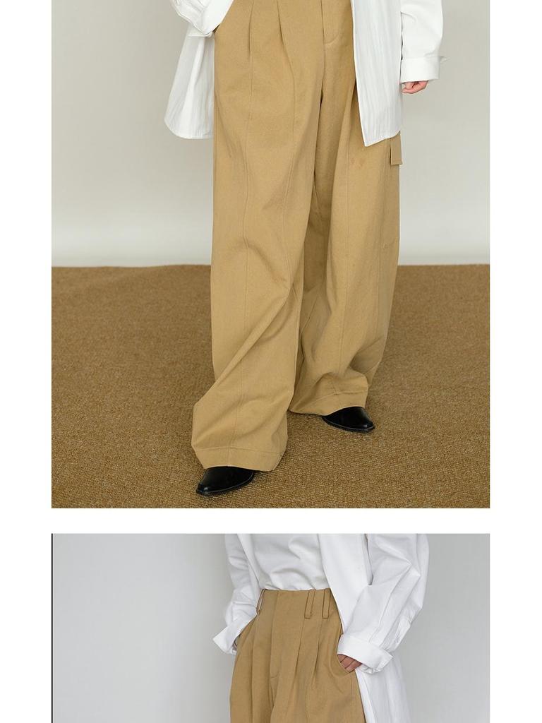 Women's Spring Drape Twill Tencel Cotton Wide-Leg Elastic Waist Pants - Versatile Workwear and Casual Slim Trousers