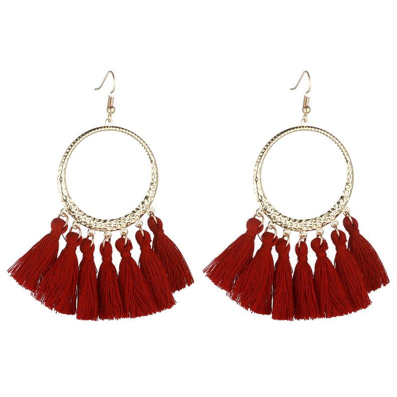 

Fashion Boho Tassel Earrings For Women Gold Color Circle Round Long Drop Earrings Wedding Cotton Fringed Zircon Gift Pendientes винный