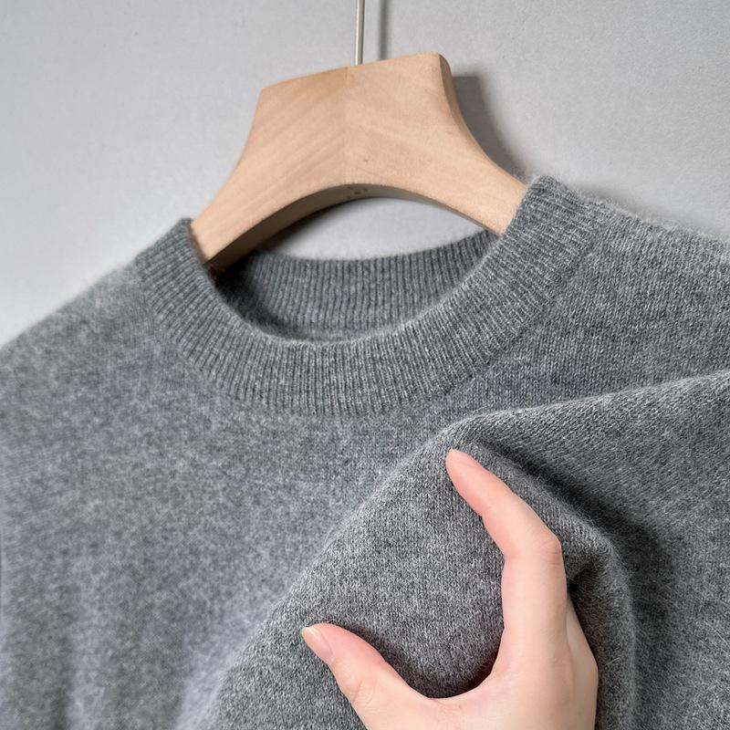 Men's Casual Solid Color Knit Wool Sweater - Fall/Winter Warm Base Layer, Round Neck