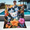 Cats and Butterflies Flannel Blanket Adorable Kitten Art Floral Garden Scene Colorful Insects Soft Fleece Throw Pet Lover Gift