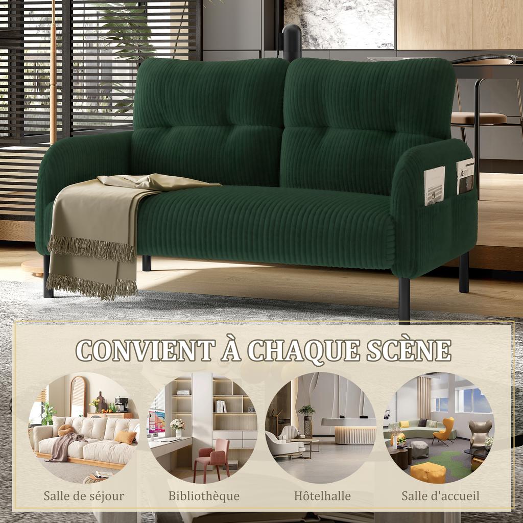 Zweisitzer aus Cord, Komfortpolsterung, Hohe Rückenlehne & Seitentaschen, Metallfüße, Einladende Weichheit, Optimaler Halt, Perfekt für Home-Office-Lounges