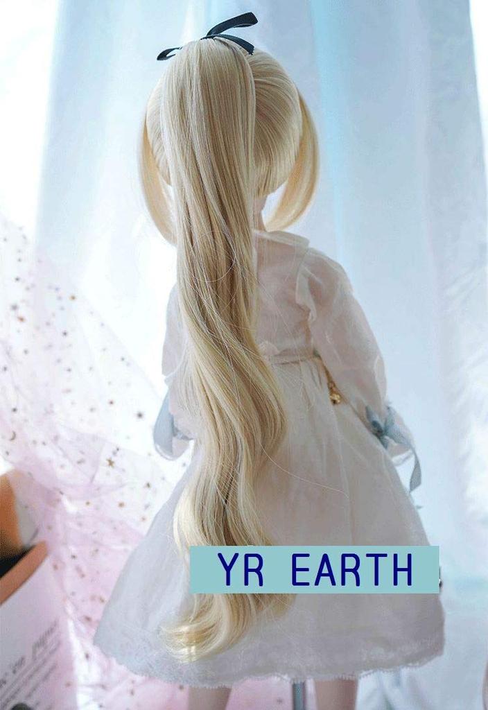 YR EARTH S335 Doll Long MDD Heat-Resistant Wig, 8-9 Inch, Ponytail, 1/3 BJD, DD, (Light Gold)