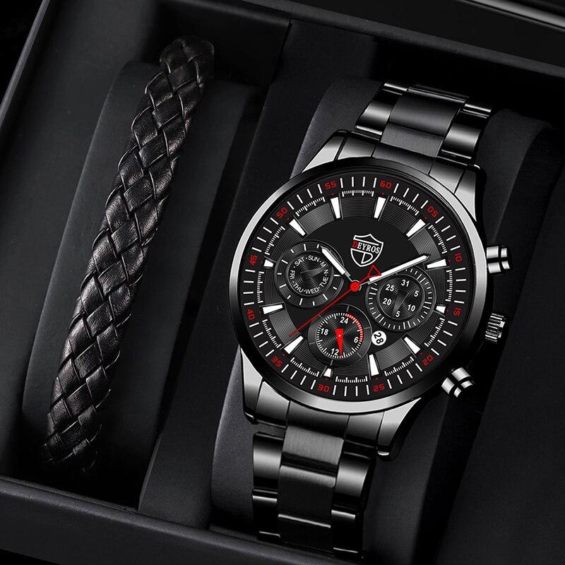 

Fashion Men s Watches Business Stainless Steel Quartz Wrist Watch Male Casual Date Luminous Leather Bracelet Clock