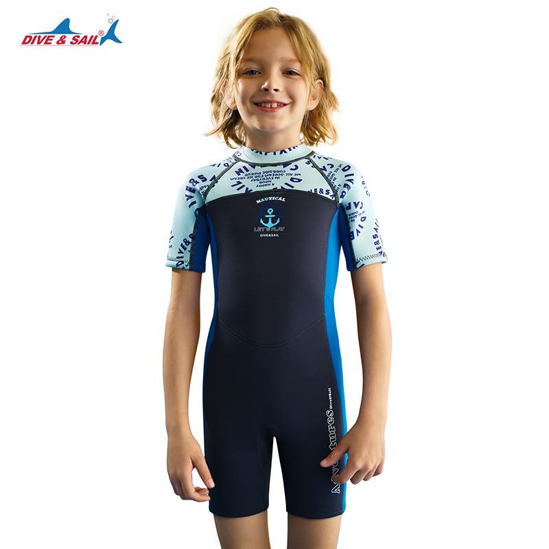 Kids 1.5mm Neoprene Wetsuit Short Sleeve Full Body Dive Suit Snorkeling Swimming Surfing Cold Water Activities Small серый