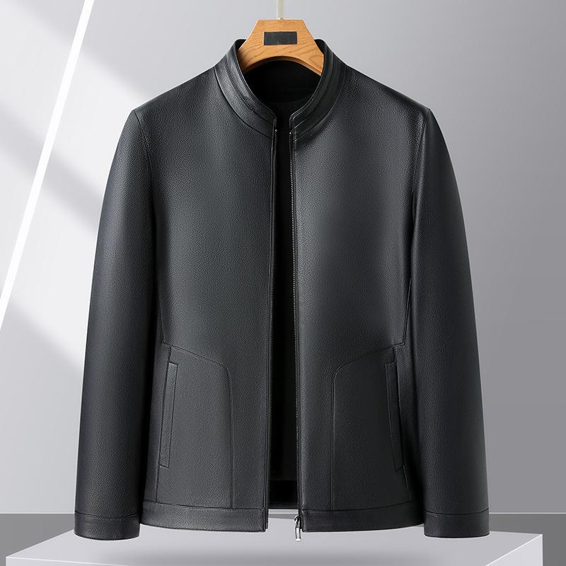 

Кожаная куртка мужская осенне-зимняя, новая мужская куртка с воротником-стойкой из мягкой кожи, мужская куртка среднего возраста, свободная деловая повседневная кожаная куртка 170