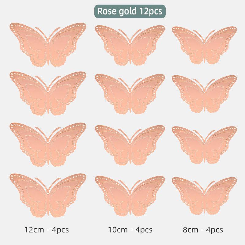 12Pcs/set Three Layers 3D Butterfly Wall Sticker for Home Party Wedding Decoration Modern Wall Art Living Room Decoration