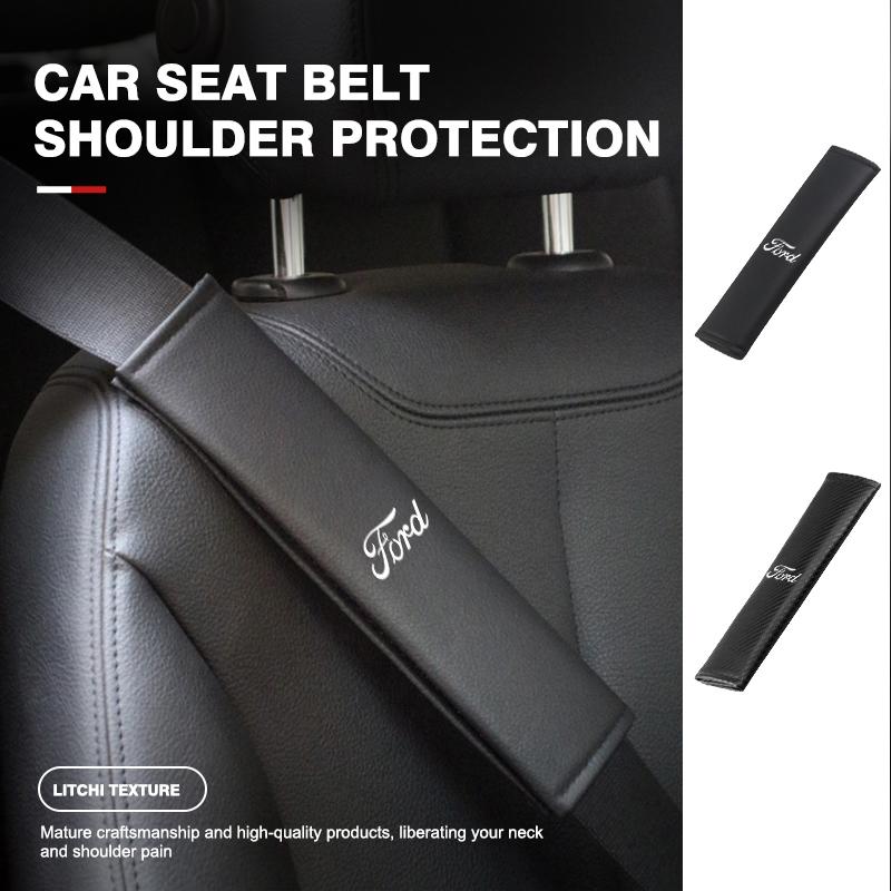 VEDB9 For Ford Leather Car Seat Belt Shoulder Cover Litchi Texture Comfort Pad Fiesta Ranger Mondeo Escape Ecosport Fusion Explorer