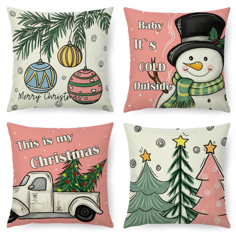 Imitation Linen Pillow Case Home Decoration Christmas Pillow Four-piece Set Living Room Sofa Cushion Cover Bedroom Pillow