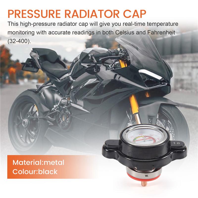 High Pressure Radiator Cap With Temperature Gauge, 1.8 Bar Radiator Cap 25.6Psi For Honda, Kawasaki, Suzuki, Yamaha-A99D