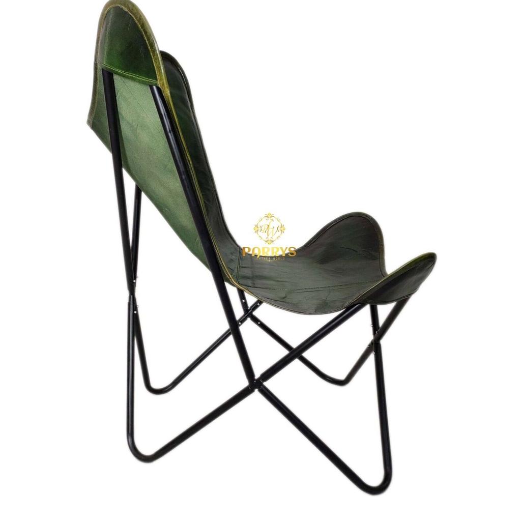 Butterfly Chair - Genuine Green Leather Handmade Openable Office Chair