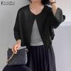 ZANZEA Women Casual Round Neck 3/4 Sleeve Loose Cardigan Summer Blouse