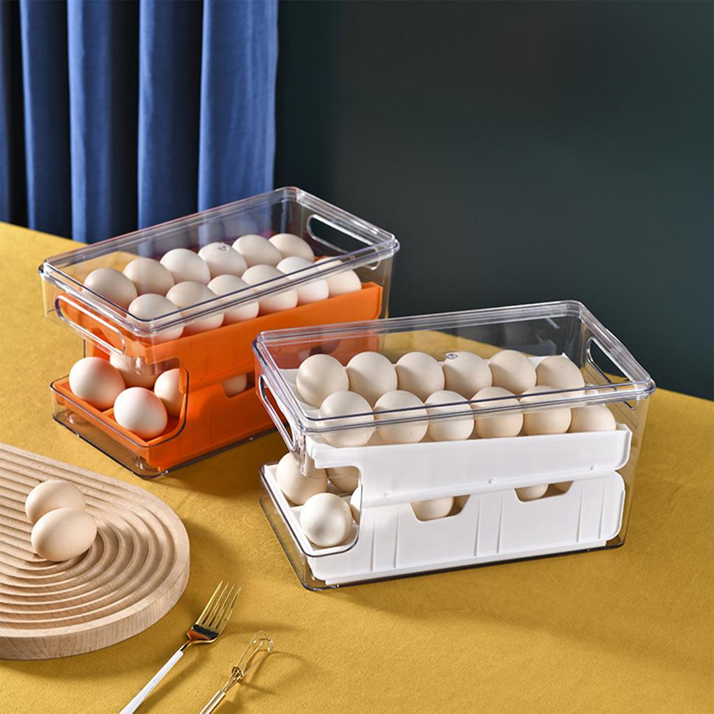 Rolling Double-Layer Egg Tray With Lid Shockproof Egg Freshing Carrier For Kitchen Drawer