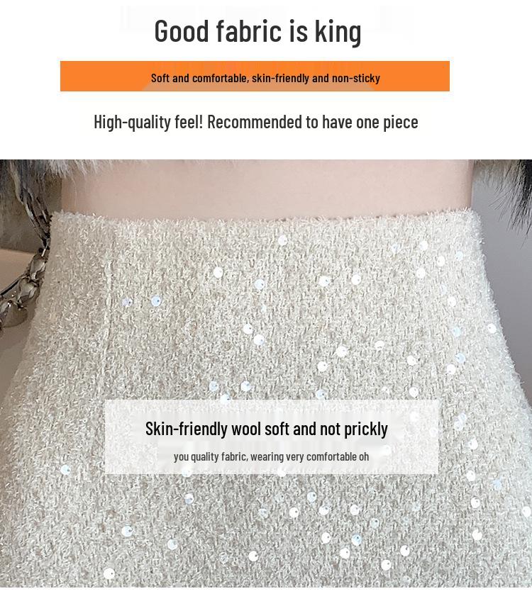 Petite High-Waist Pailletten-Wollrock in A-Linie für Damen - Herbst/Winter Kollektion