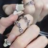 Sweet And Cool Spice Girl Inlaid Pink Diamond Love Ring Set Two-Piece Set Women'S Personality High-End Jewelry