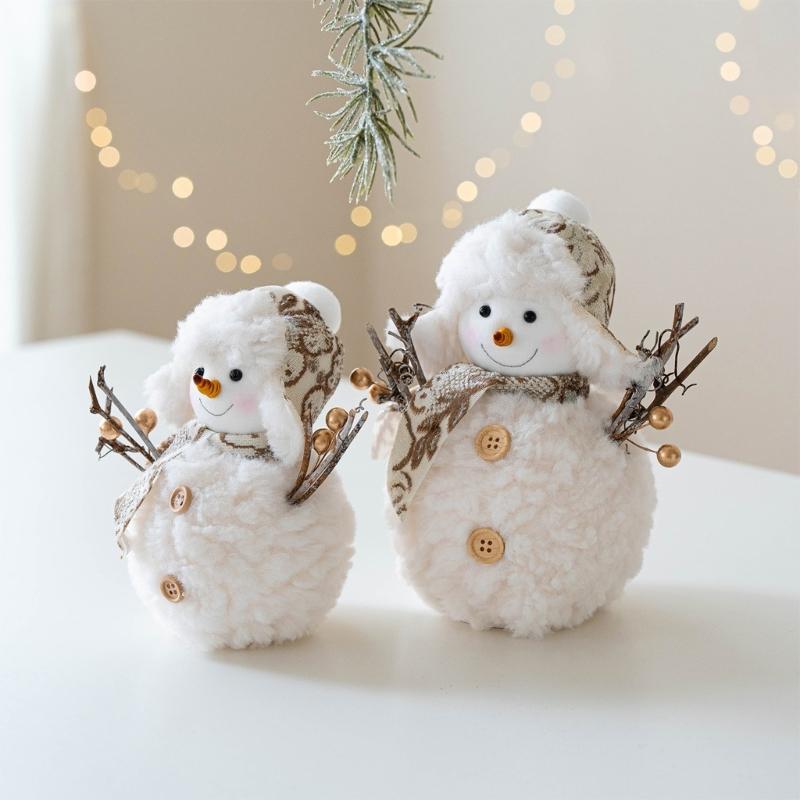 Christmas Snowman Decorations Plush Snowman Doll Tabletop Ornaments Party Supplies for Home Bathroom Kitchen