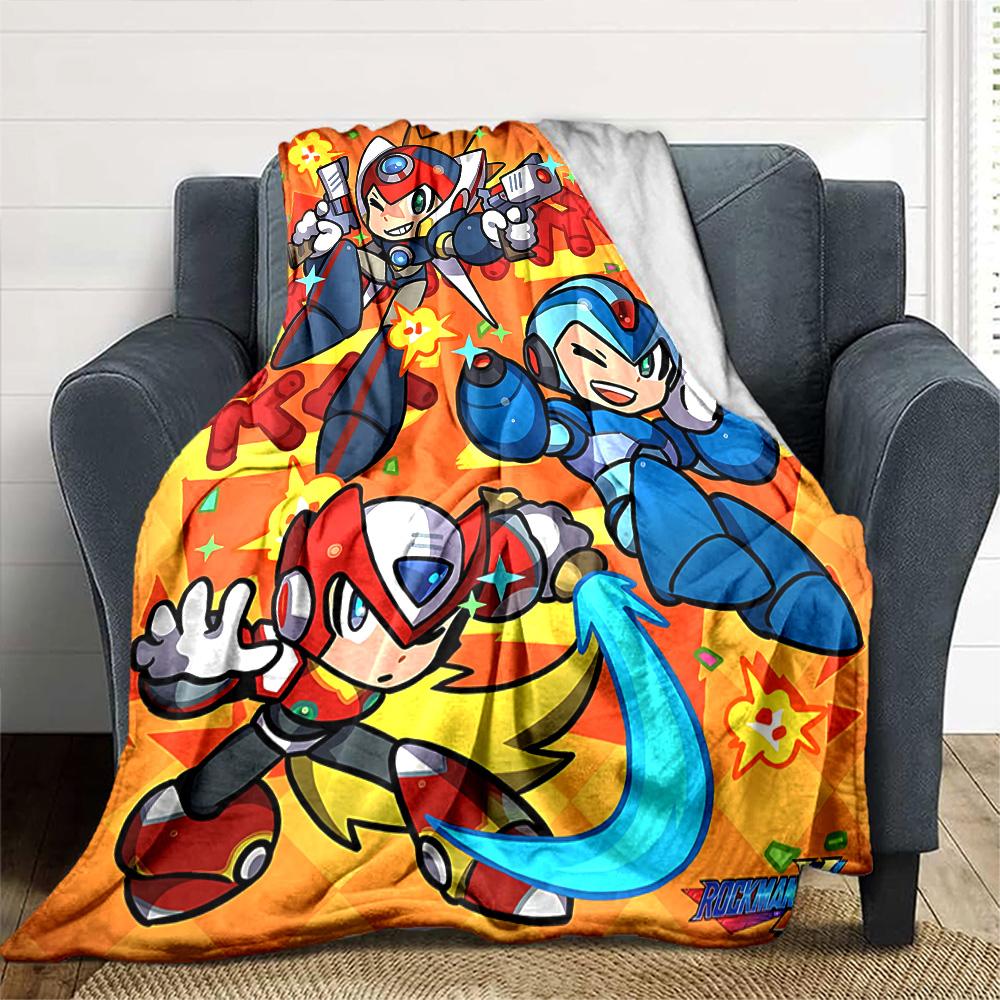 Mega Man X Dive Cartoon Art Flannel Blanket Super Soft Warm Cozy Blanket for Sofa Bed Office Travel All‑Season Home Decor Gift