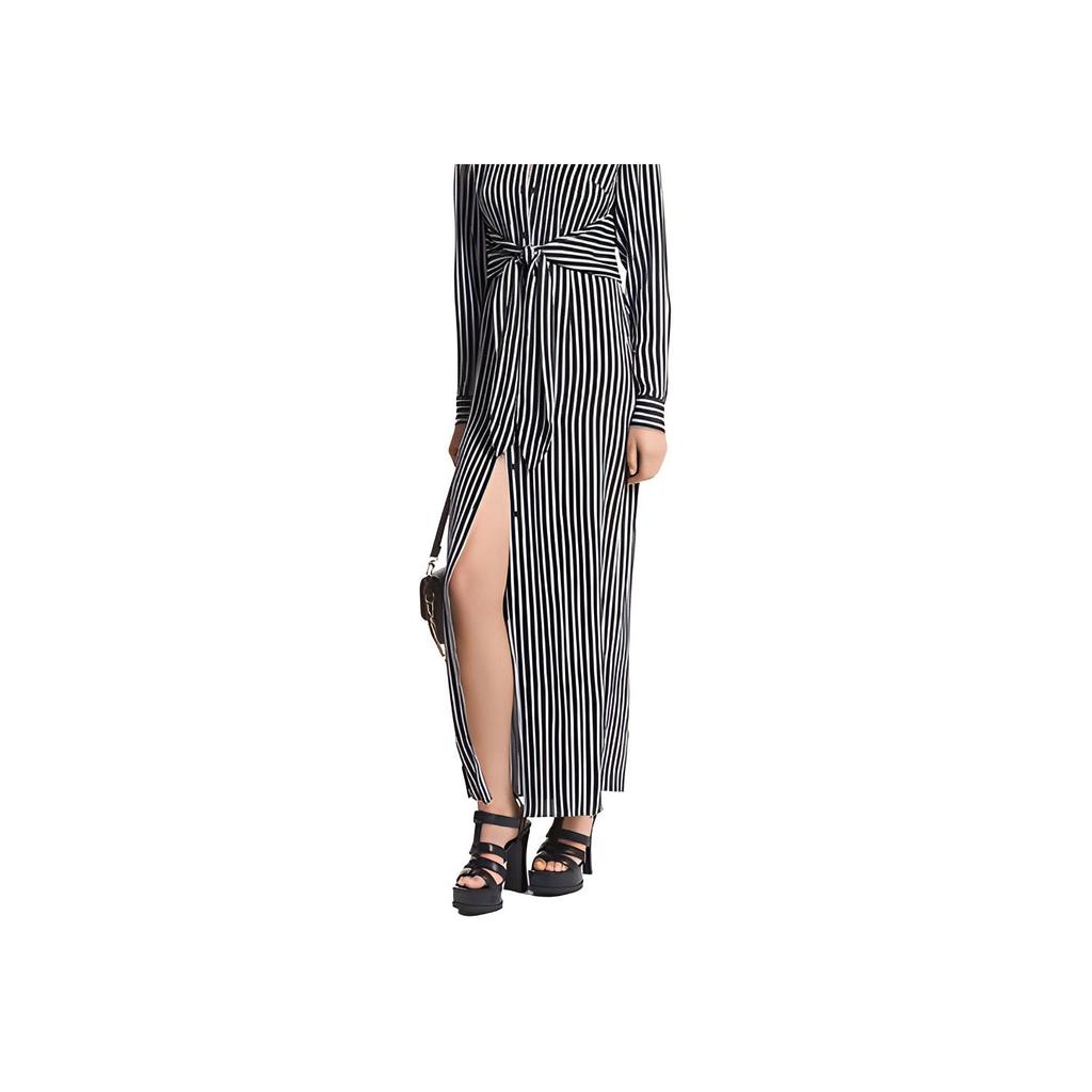 Michael Kors FW23 Striped Print Split Hem Shirt Dress Women Dresses Black MF381Z1AR3-001