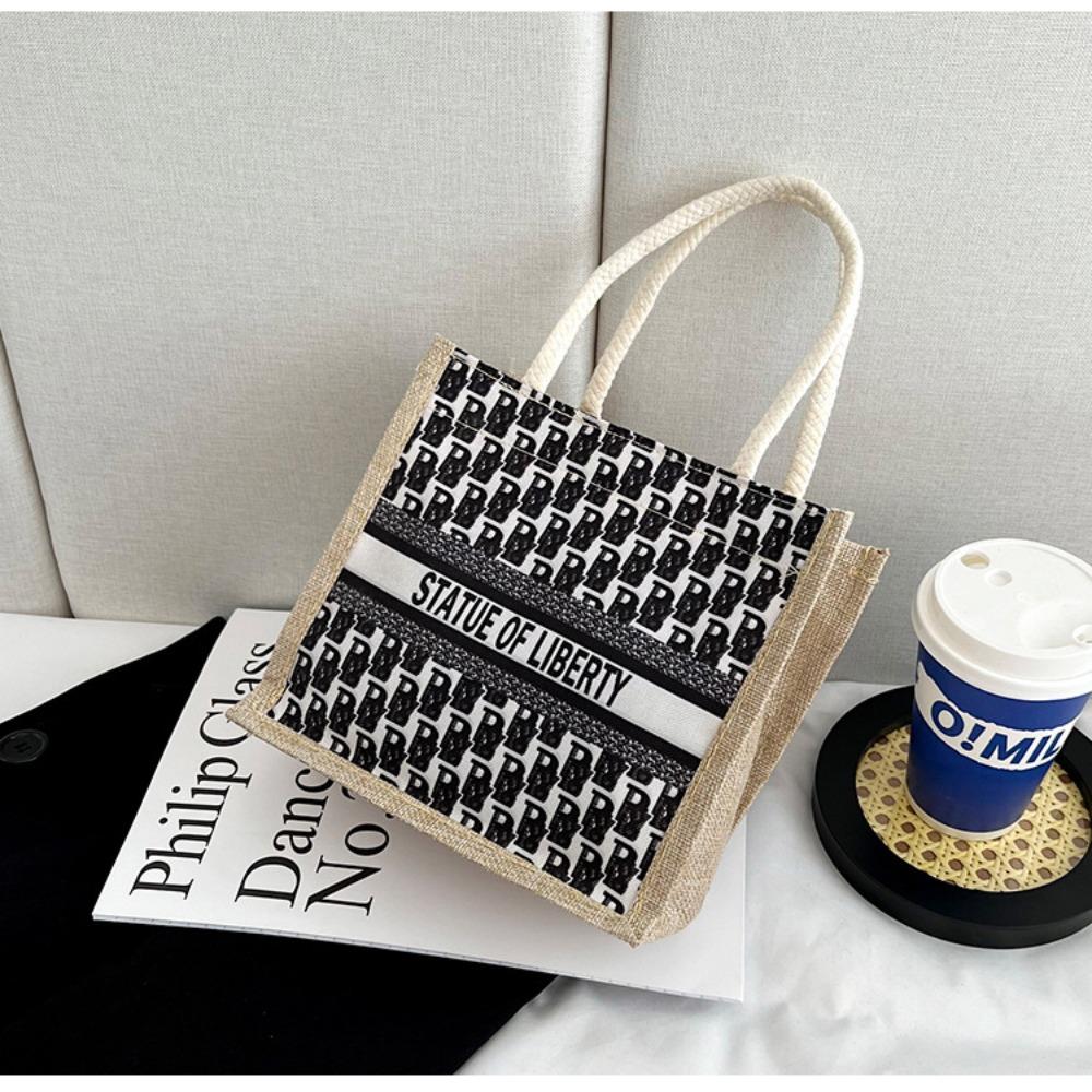 Portable Linen Tote Bag High-capacity Shopping Bag Hot Sale Versatile Handbag  Beach