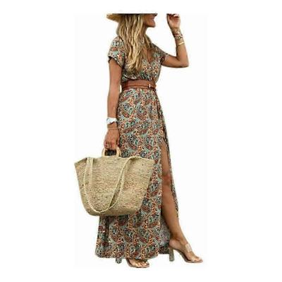 Damen Sommer Boho Rüschen Maxikleid Strandkleid Damen Party Floral Langes Sommerkleid
