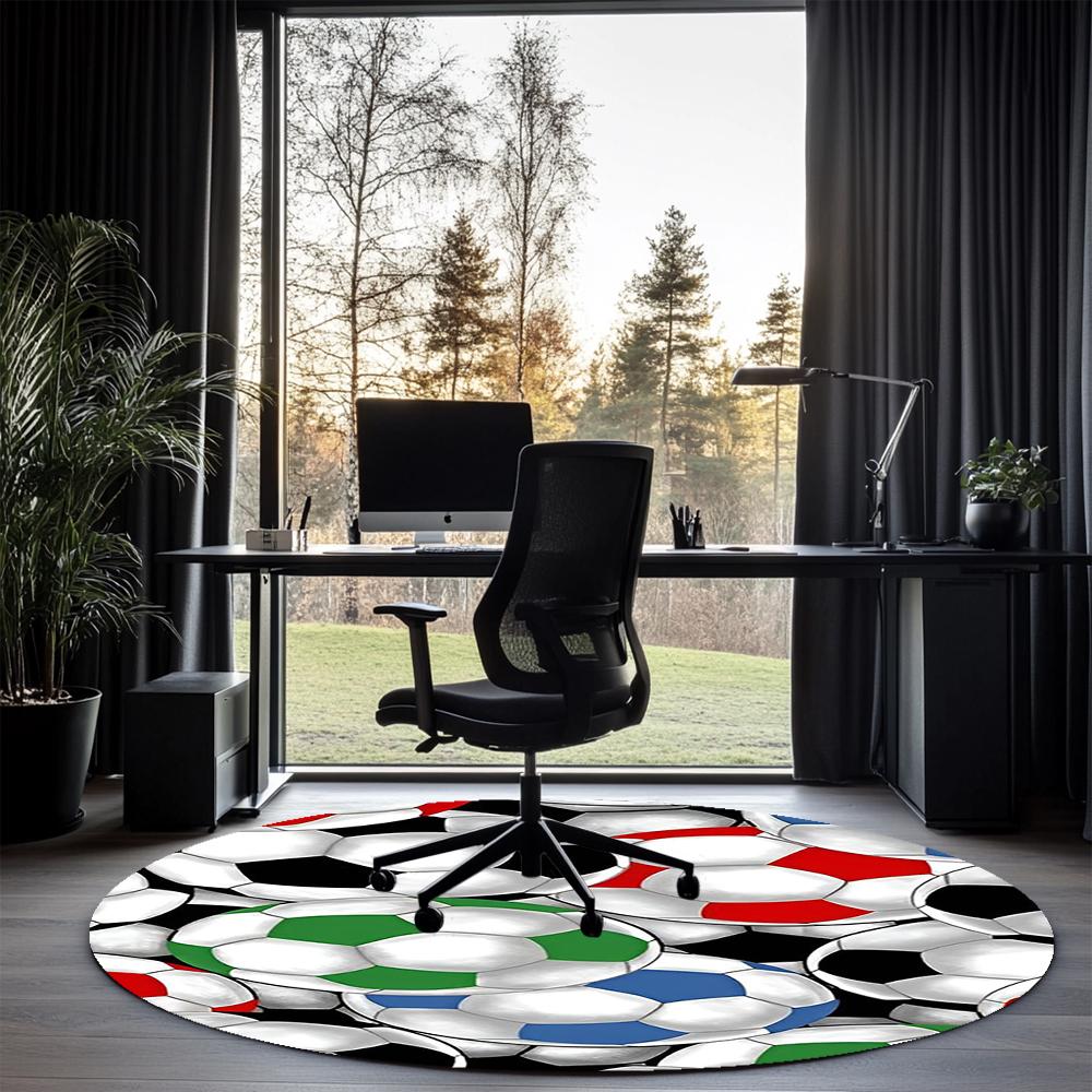 Soccer Printed Round Rug Carpet Chair Rug Area Rug Entryway Doormats,for Office Chair Living Room Bedroom Kitchen Room.