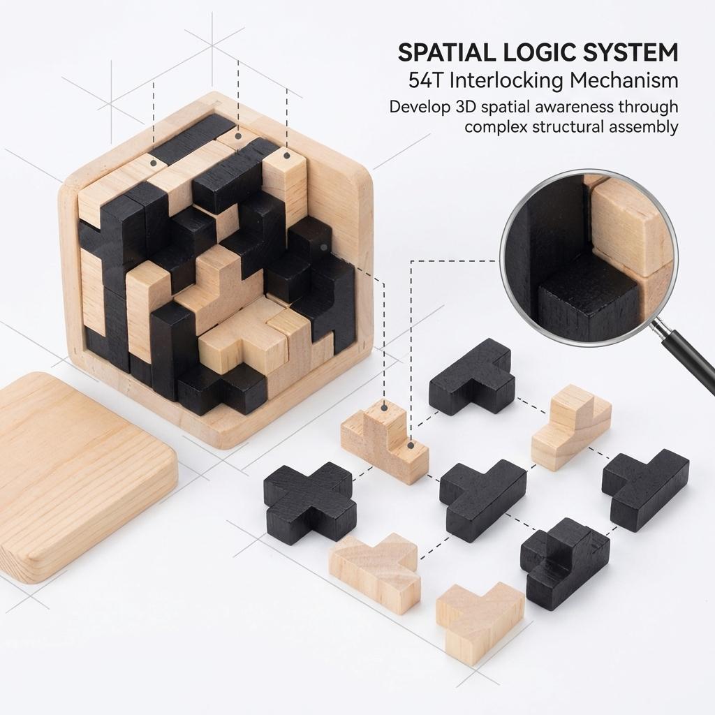 54T3D Rubik'S Cube Puzzle Luban Lock Creative Education Wooden Toy Brain Intelligence Early Education Game Children'S Gift