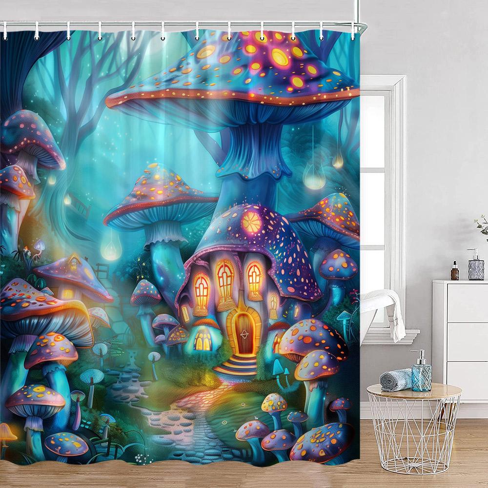 Mushroom Shower Curtains Retro Butterfly Boho Moon Floral Plant Magic Fairytale Mushroom House Dark Bath Curtain Bathroom Decor