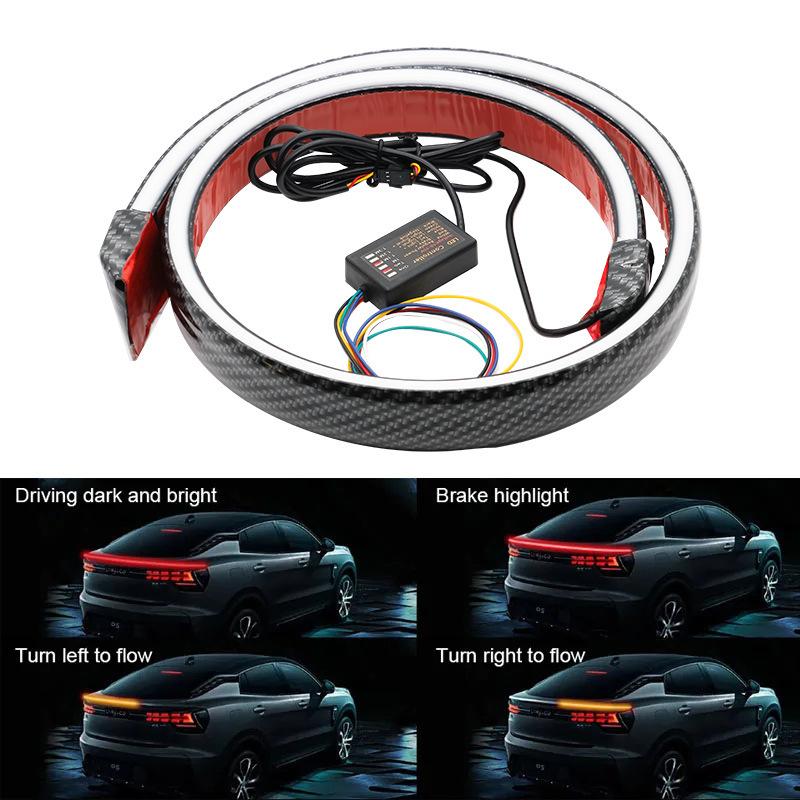 Car Carbon Rear Spoiler Sticker Led Strip Brake Light Turn Signal Lamp Flowing Waterproof Rear Tail Lights Car Rear Spoiler 12V