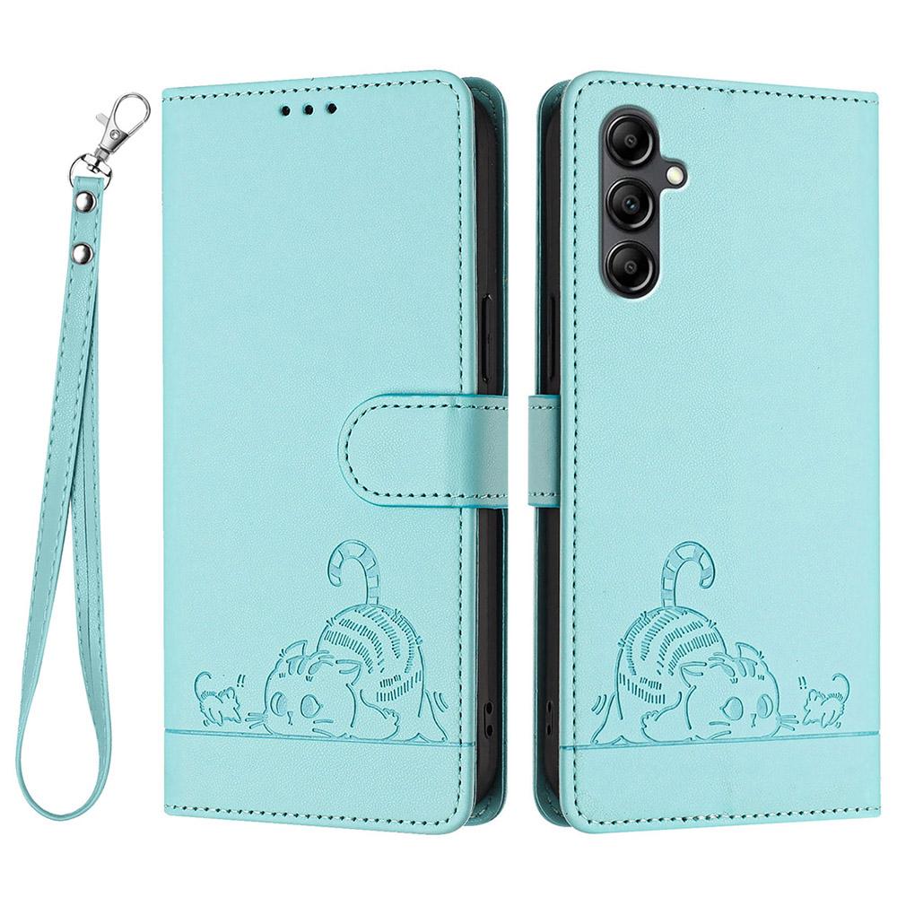 For Samsung Galaxy A15 4G/5G Case with Strap RFID Blocking Leather Wallet Phone Cover Cat Mouse Pattern