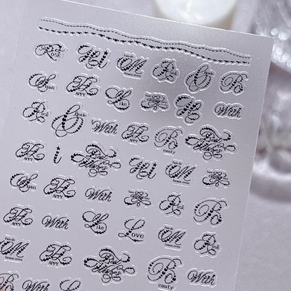 New English Letter Nail Art Stickers Black White Artistic Font Nail Decoration 3D Embossed DIY Manicure Decals Manicure Tool