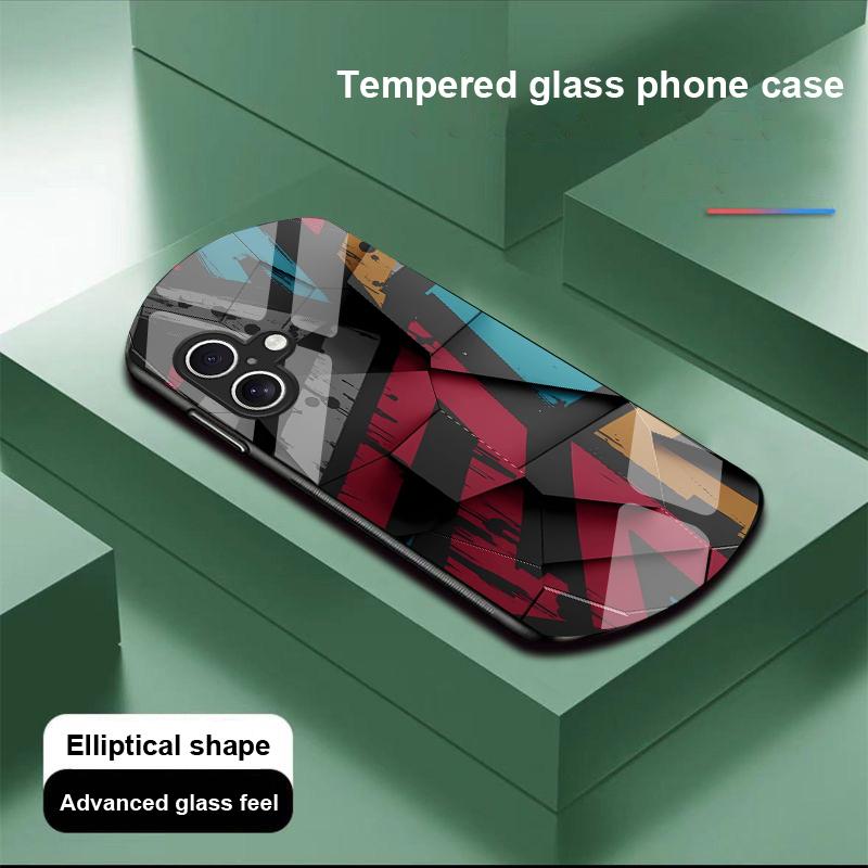 Geometryczny Wzór Dla Apple IPhone 16 11 13 15 14 Pro Max 12 Mini 7 8 Plus XR X XS Etui na Telefon z Hartowanego Szkła o Eliptycznym Kształcie