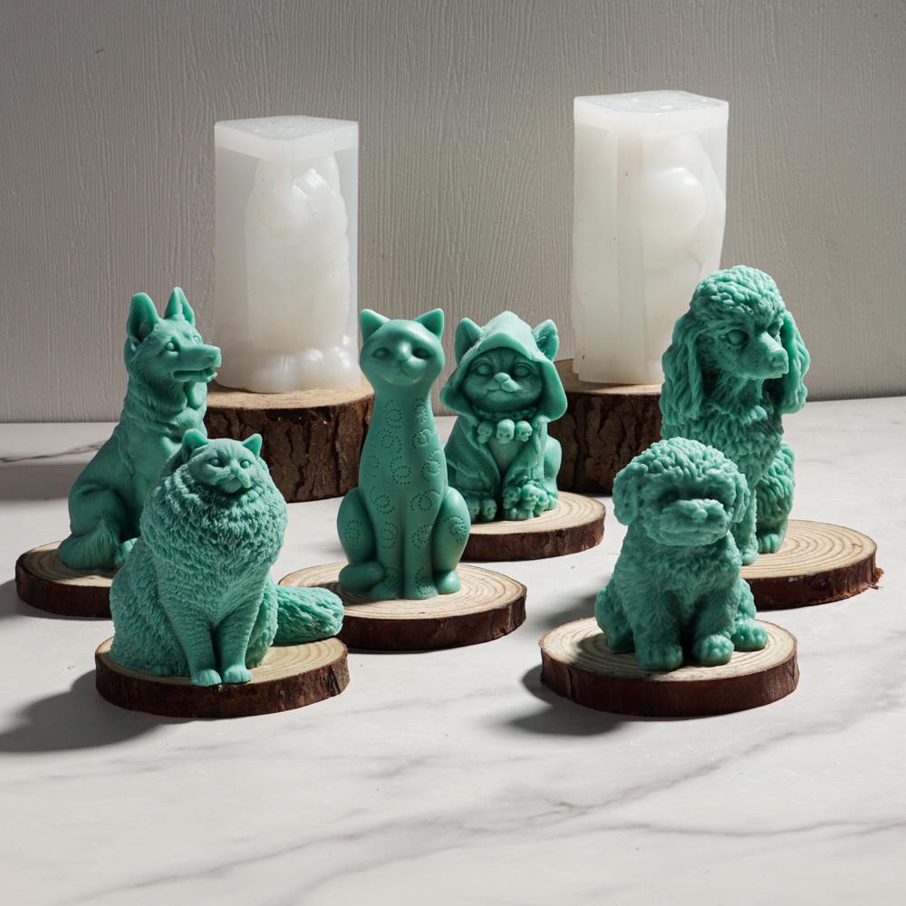 3D Cute Cat Dog Candle Silicone Mold Handmade Sausage Dog Poodle Aromatherapy Cream Candle DIY Animal Resin Doll Decoration Gift