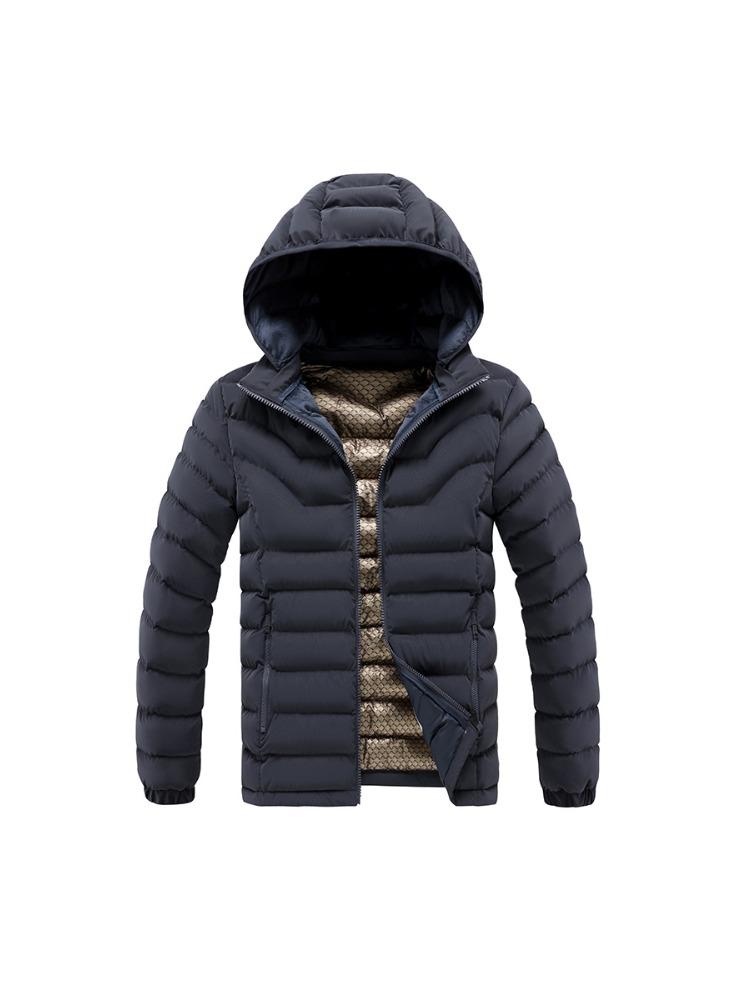 Light Cotton Coat Men's Winter Fashion Solid-colour Slim Removable Cap Thickened Hooded Comfortable and Versatile Jacket Men