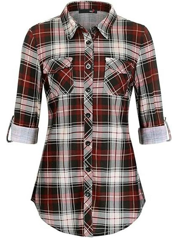 Top Rimodellante a Maniche Lunghe a Quadri Retrò da Donna Autunno/Inverno 2026