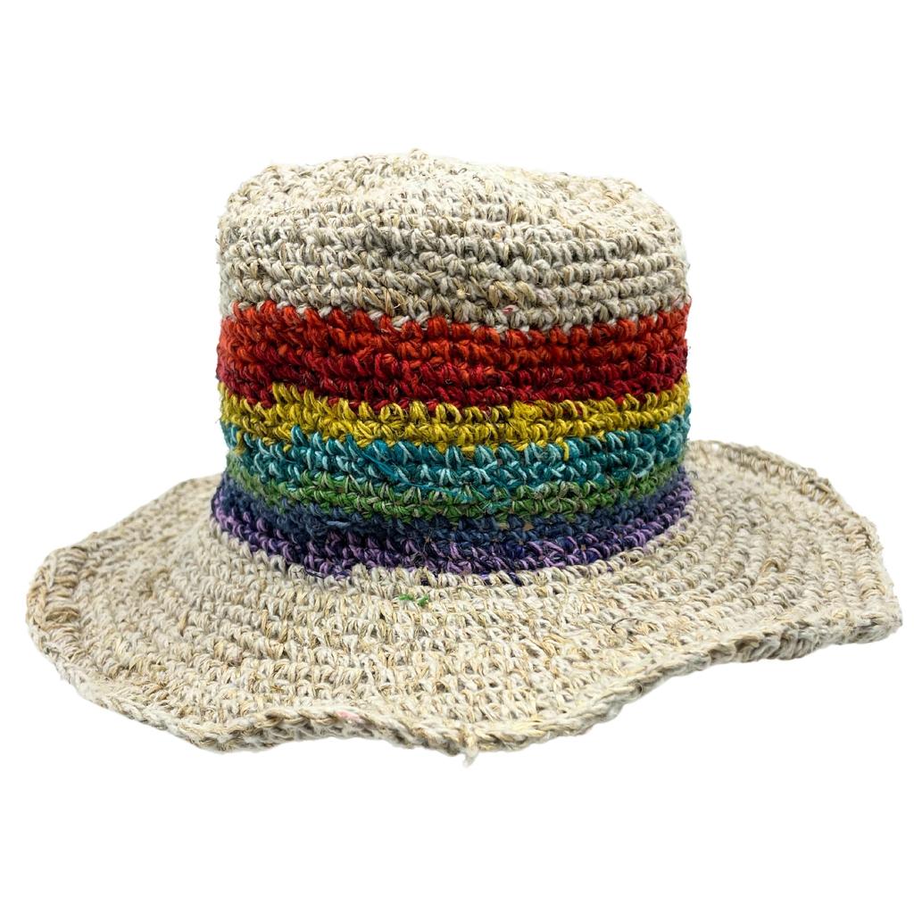 Boho Hat - Hand Knit Hemp Cotton Rainbow