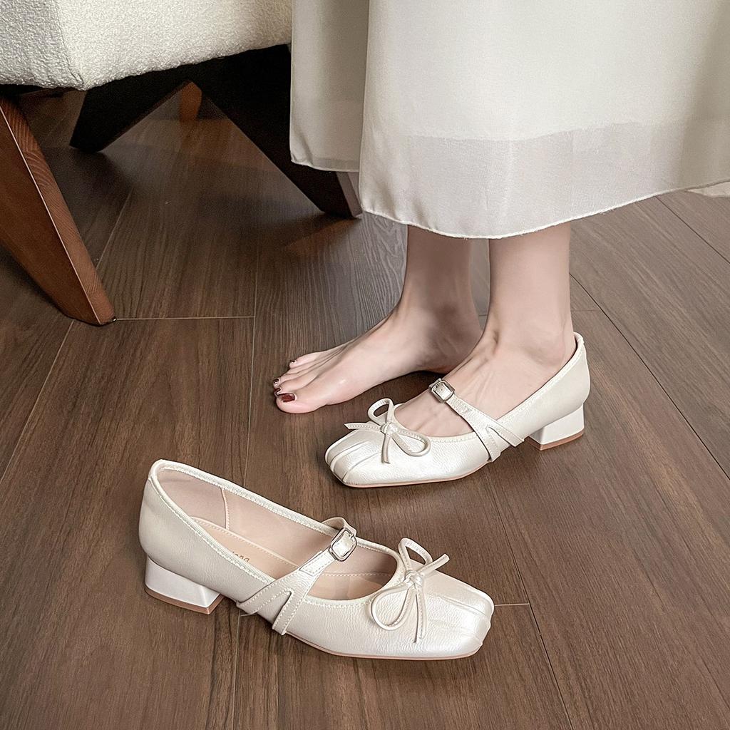 Mary Jane damskor sommar rosett ord med tjock klack lätt mun enkla skor