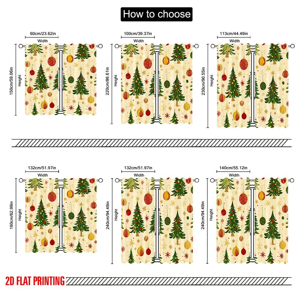 2pcs,2D plane printing Popular Curtains Christmas Tree Baubles Festive (3) Polyester Fabric (without rod) Outdoor Decorations